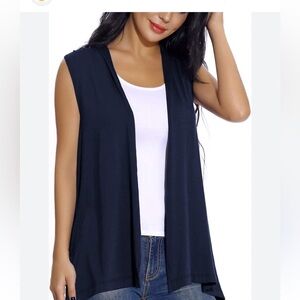 Cynthia Rowley 100% LINEN Indigo Knit Open Front Sleeveless Cardigan Vest